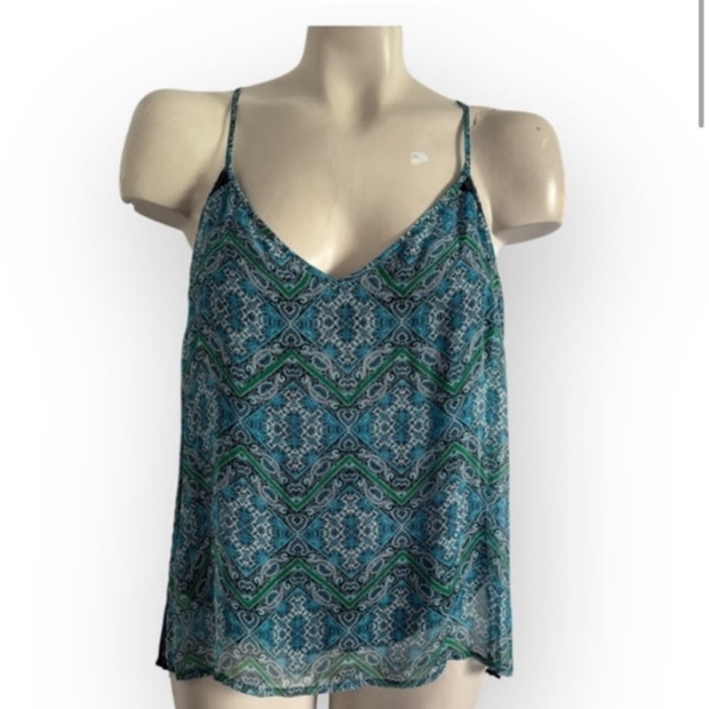 Ella Moss Green Blue Silk Tank Vacation Cami Size XS